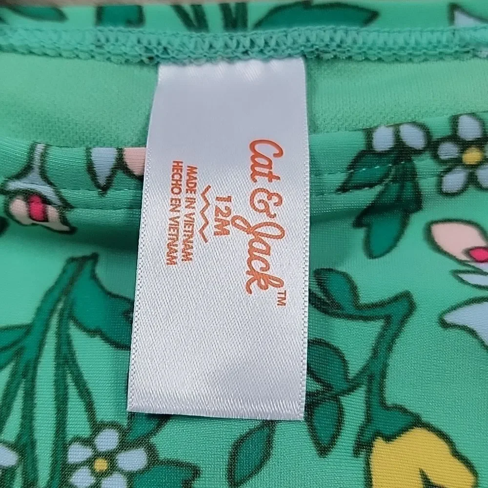 CAT & JACK 2-PIECE GREEN FLORAL SWIMSUIT, SIZE 12 MONTHS - NEW
